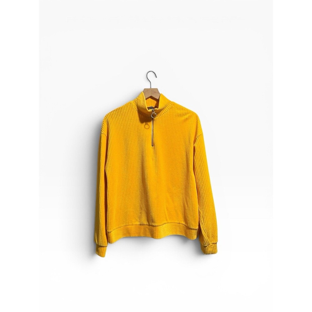 Y2K Ribbed Quarter Zip Pullover Womens' Large Yellow Mock Neck Sweater